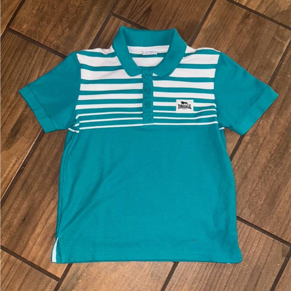 Vintage green and White Striped Polo Shirt with Classic Collar Lonsdale